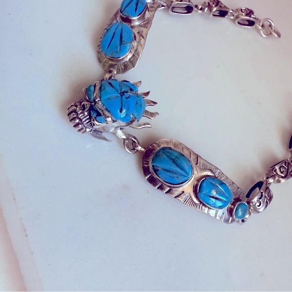 NWOT Unisex Handmade Sterling Silver and Genuine Turquoise Skull Bracelet - Picture 4 of 8